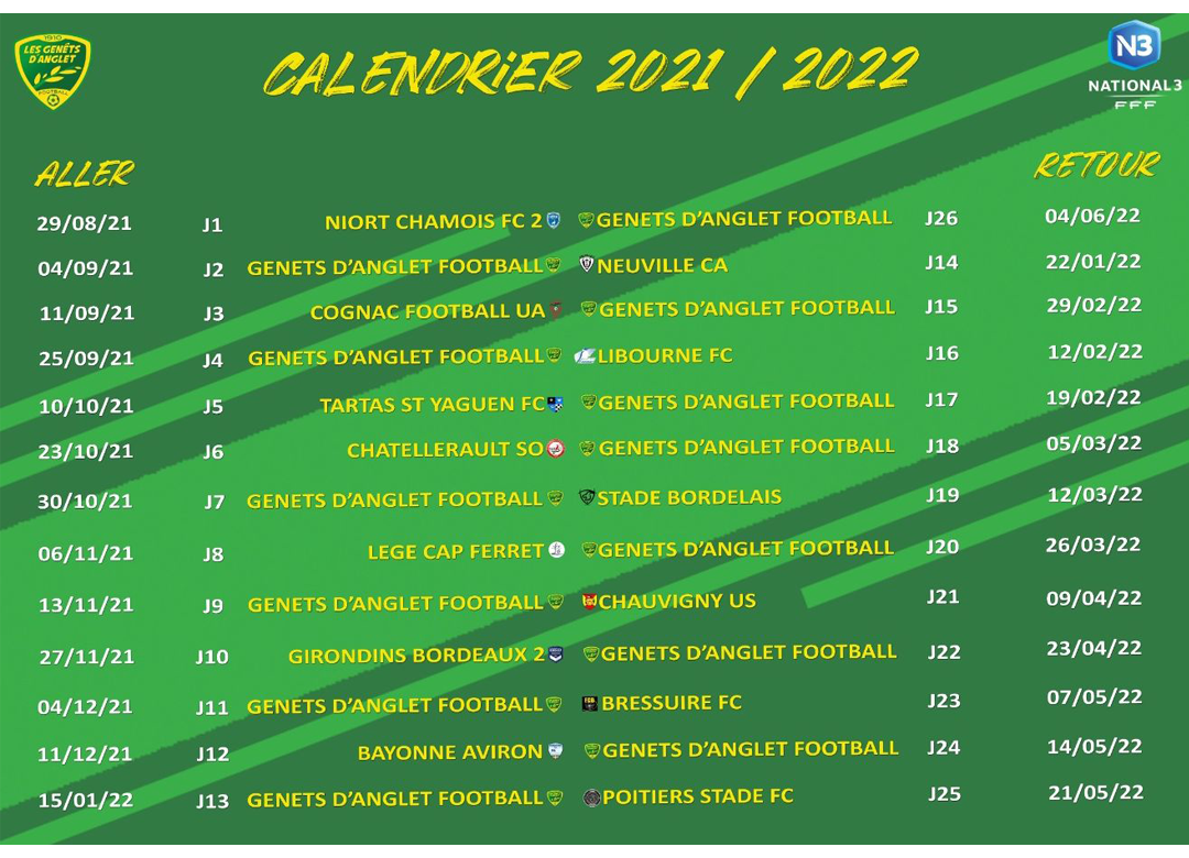 CALENDRIER CHAMPIONNAT N3