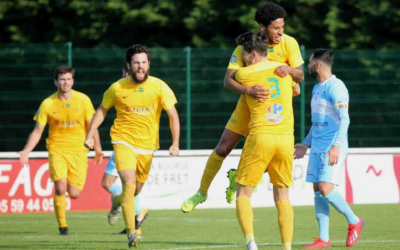 Les deux buts inscrits par Alexandre N’Gadi, avant la mi-temps (39e) et dès le retour des vestiaires (46e), ont fait très mal aux Bayonnais. Photo Jean-Daniel Chopin